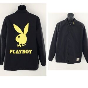 Playboy x PacSun Mens Jacket Black Nylon Coaches Jacket Large Back Logo Sz M